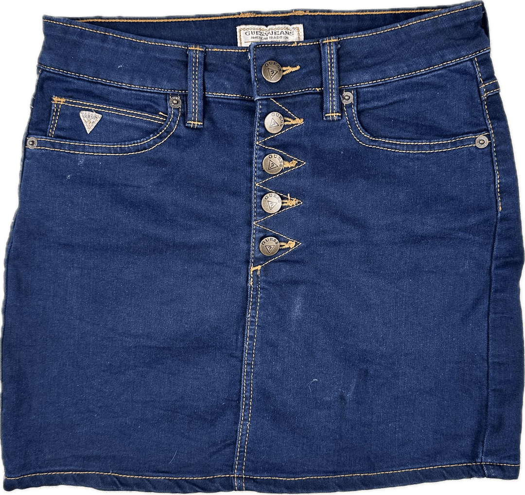 Guess Jeans Dark Denim Exposed Button Mini Skirt - Size 8 - Jean Pool
