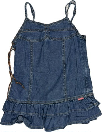 Fred Bare Girls Denim Frilled Dress Lace up sides - Size 5