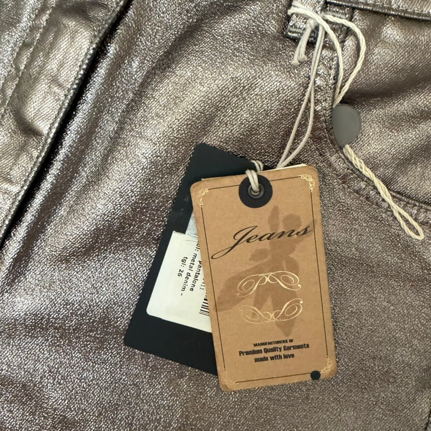NWT - Patrizia Pepe Italy Metallic Bronze Coated Jeans- Size 26