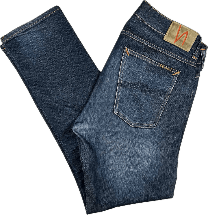 Nudie 'Tilted Tor' Dry Pure Navy Wash Stretch Jeans- Size 34/32