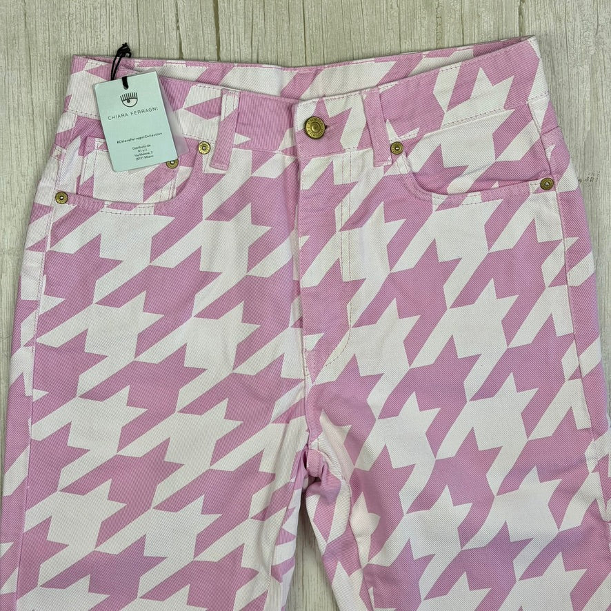 NWT -Chiara Ferragni Pie De Poule Pink Jeans- Size M