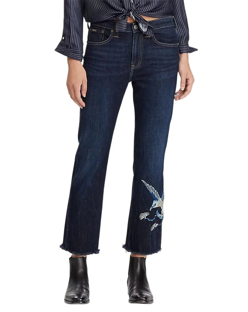 Polo Ralph Lauren Embroidered 'Chrystie' Kick Flare Crop Jeans - Size 30