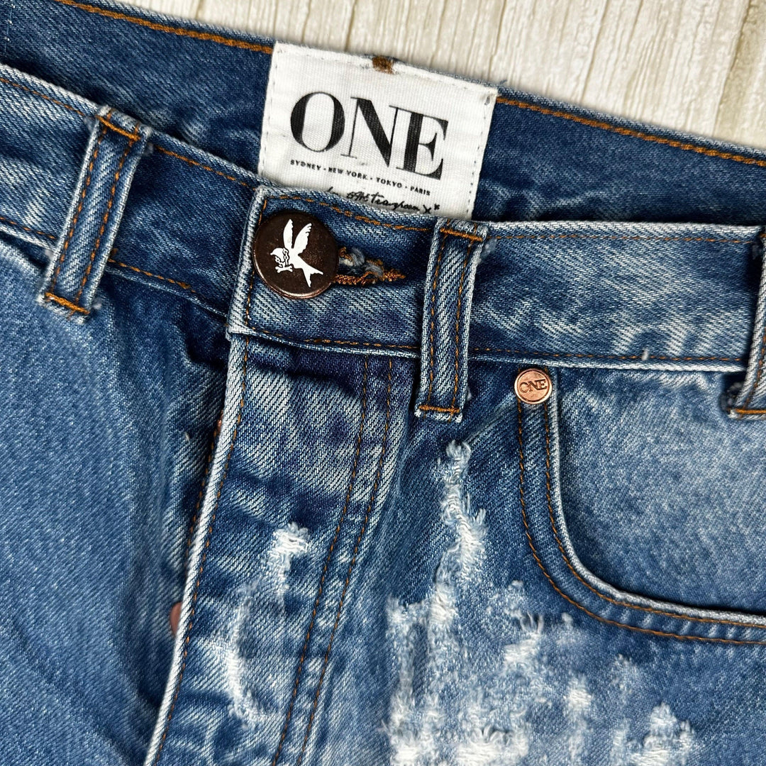 One X One Teaspoon 'Junkyard' Destroyed Denim Skirt  - Size 28