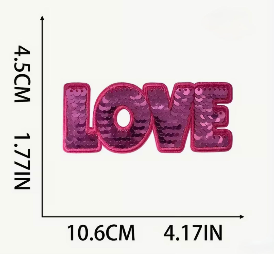 LOVE in Pink - Embroidered Sequin Patch