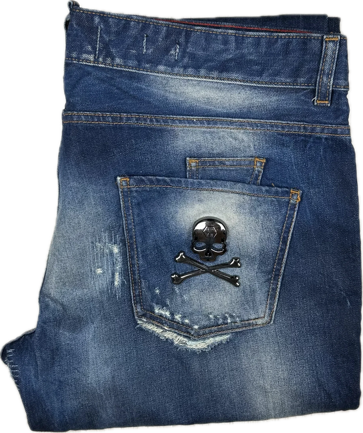 Philipp Plein Mens 'Petrol Water' Straight Cut Jeans -Size 38