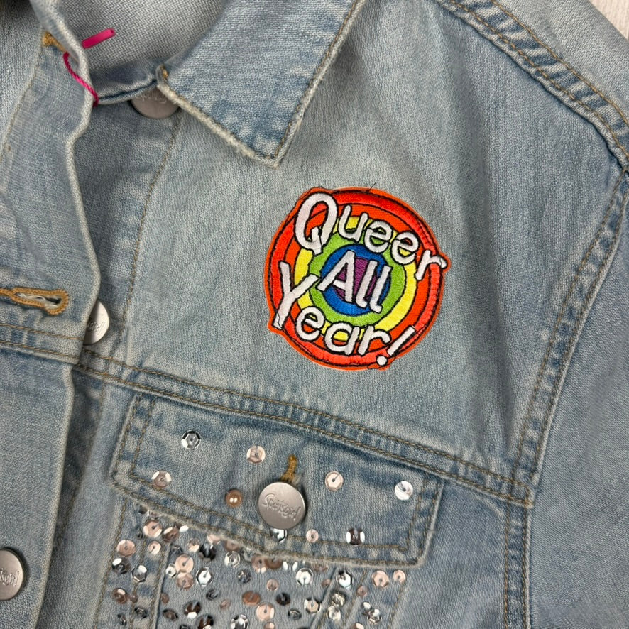 So Gay! Denim & Sequin "Queer all Year" Denim Jacket - Size S