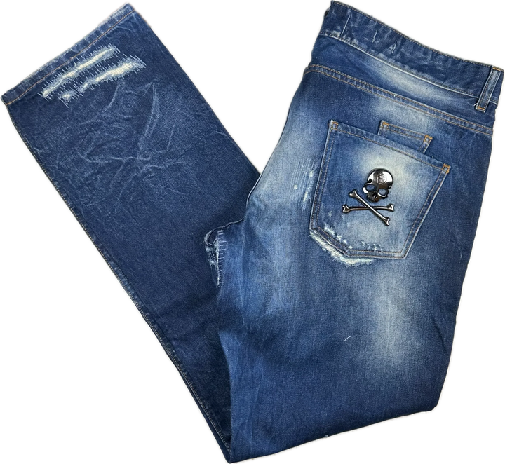 Philipp Plein Mens 'Petrol Water' Straight Cut Jeans -Size 38