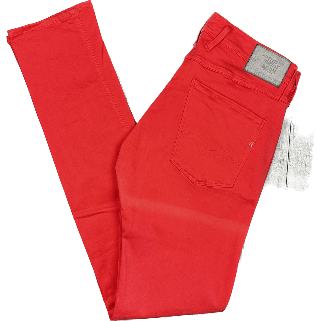 Replay Italy Mens 'Anbass' Coral Stretch Jeans- Size 33/34 - Jean Pool
