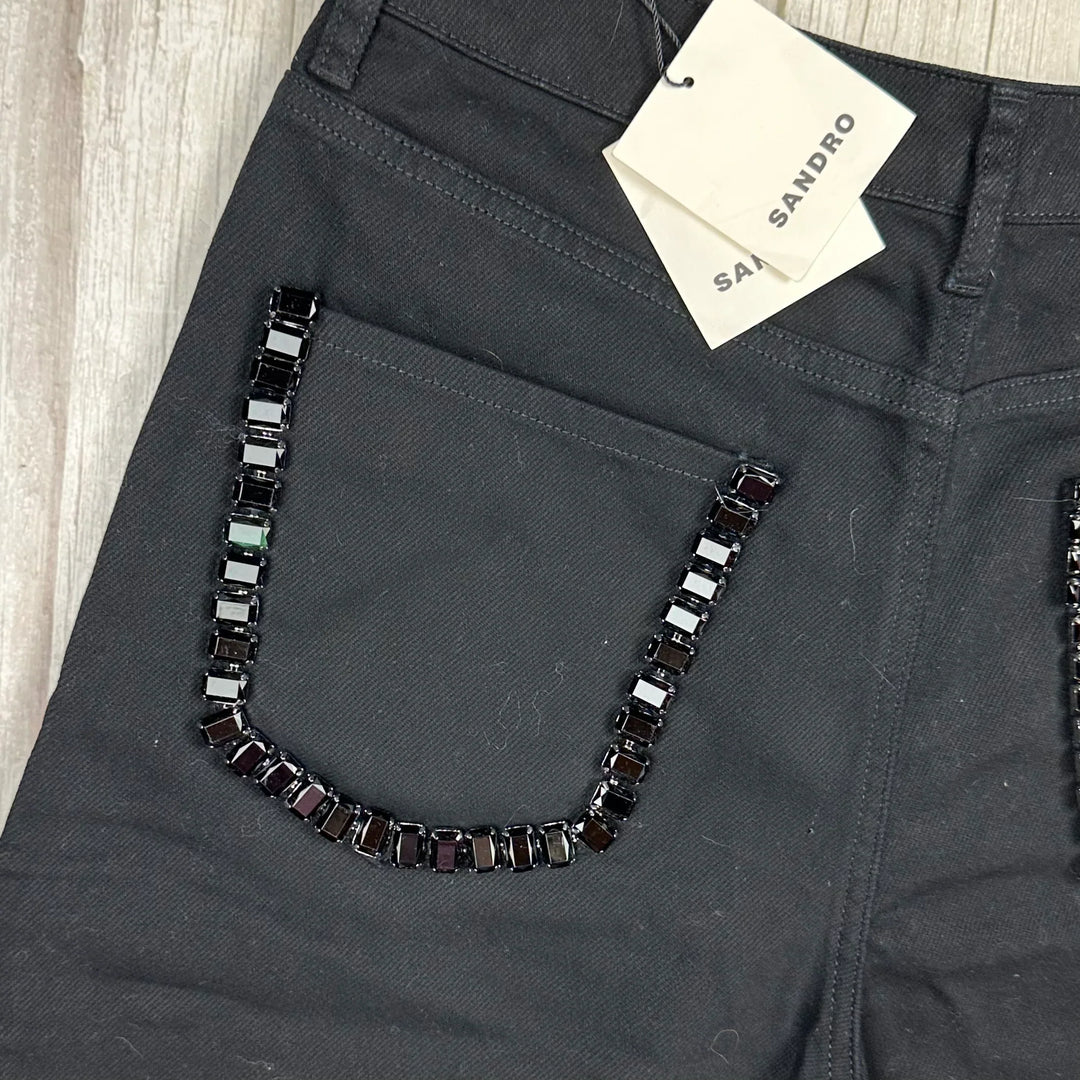 NWT - Sandro Paris 'Andy' Wide Leg Jewelled Jeans - Size 38