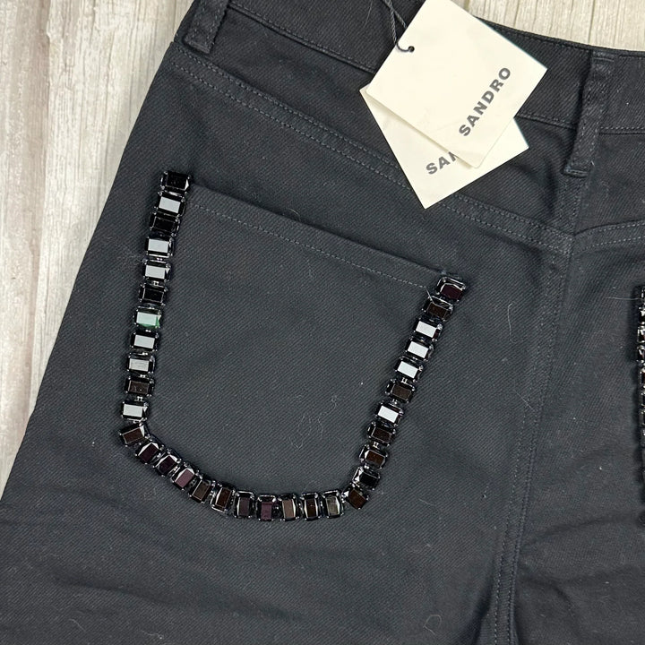 NWT - Sandro Paris 'Andy' Wide Leg Jewelled Jeans - Size 38