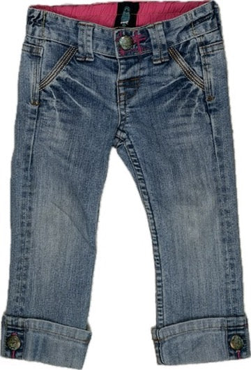 Two Belles Girls Cuffed Patchwork Jeans  - Size 2Y