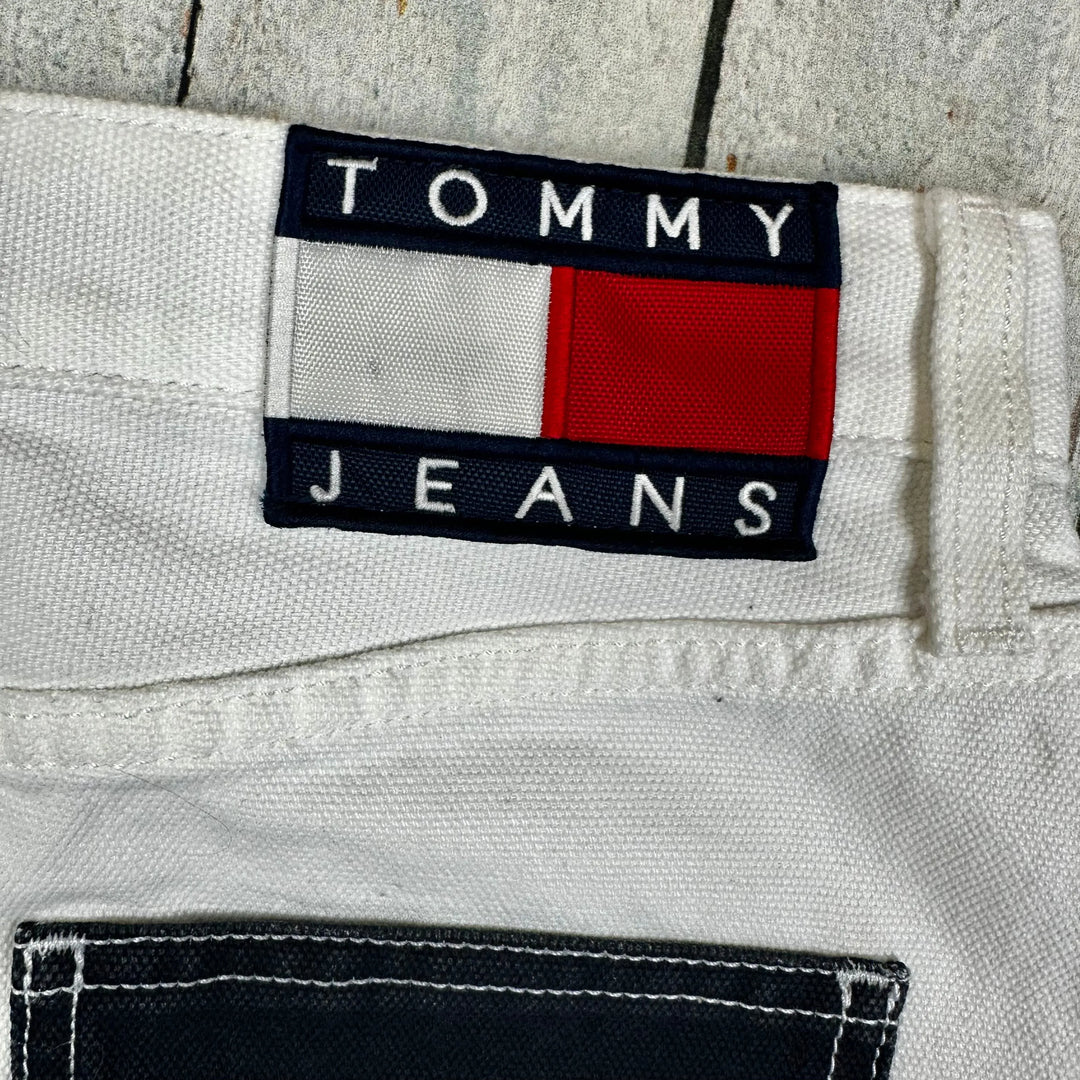 Tommy Hilfiger White Denim Preppy Mini Skirt - Size 26" - Jean Pool