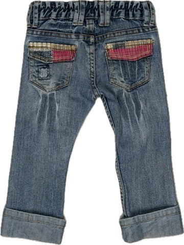 Two Belles Girls Cuffed Patchwork Jeans  - Size 2Y