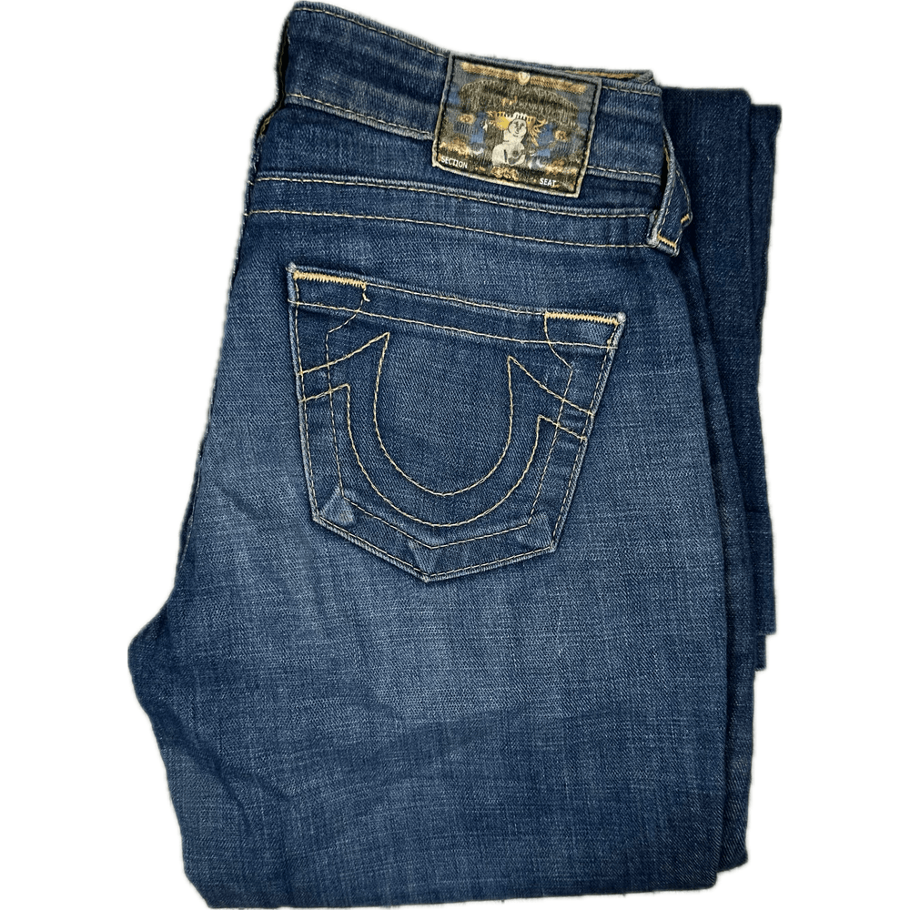 True Religion Distressed Low Rise Flares- Size 25 - Jean Pool