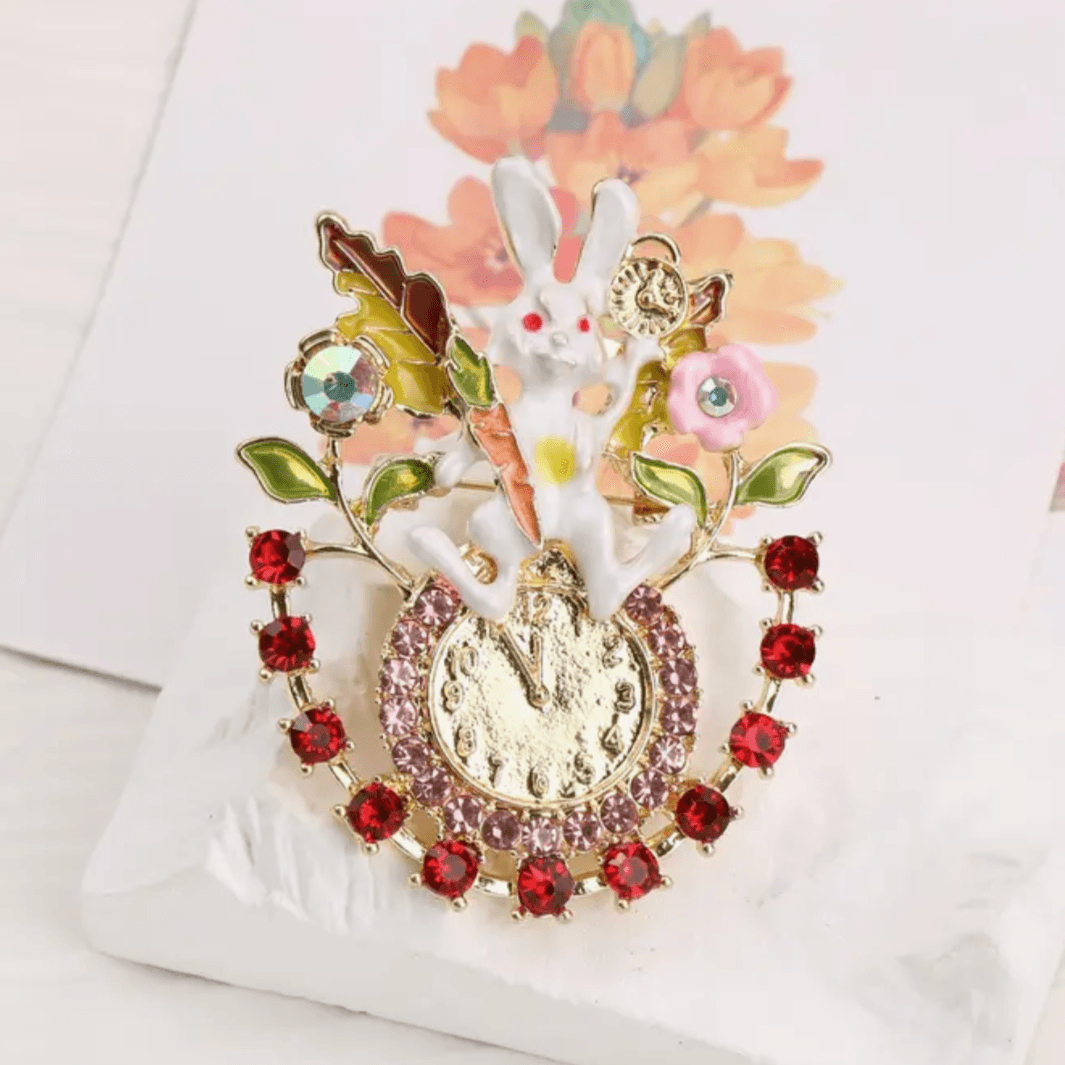 'I'm Late' Rabbit Enamel & Sparkle Brooch