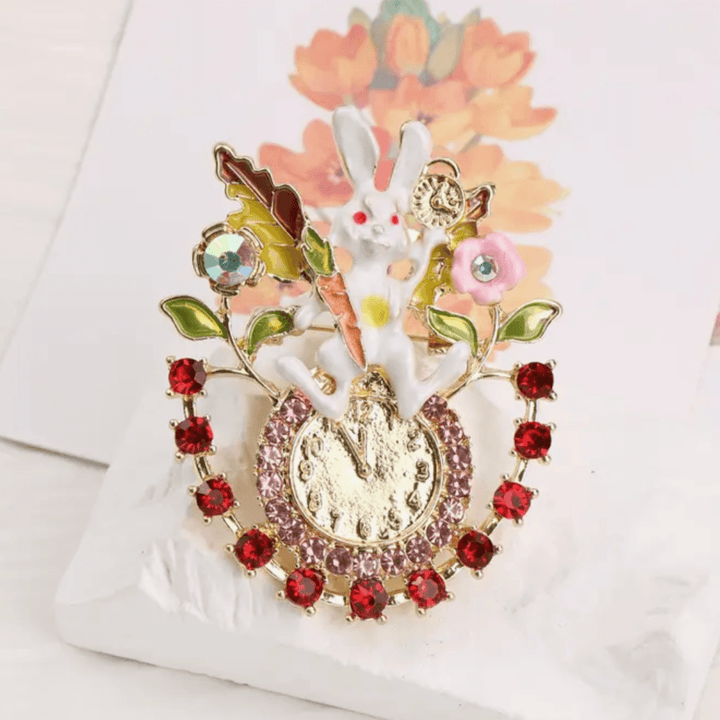 'I'm Late' Rabbit Enamel & Sparkle Brooch