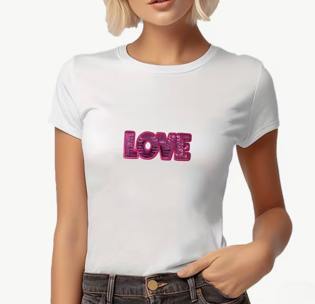 LOVE in Pink - Embroidered Sequin Patch