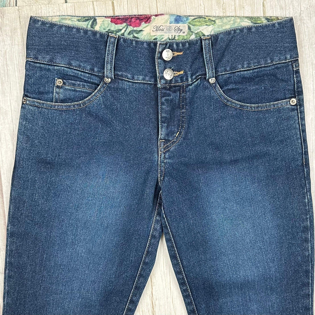 Moss & Spy Slim Straight Stretch Floral Embroidered Jeans- Size 10