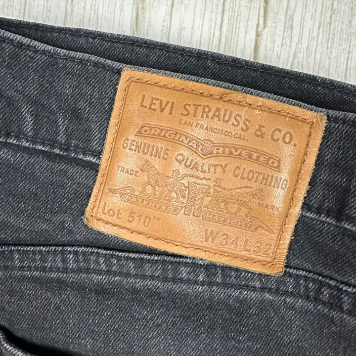 Levis 510 Black Skinny Leg Denim Jeans - Size 34"