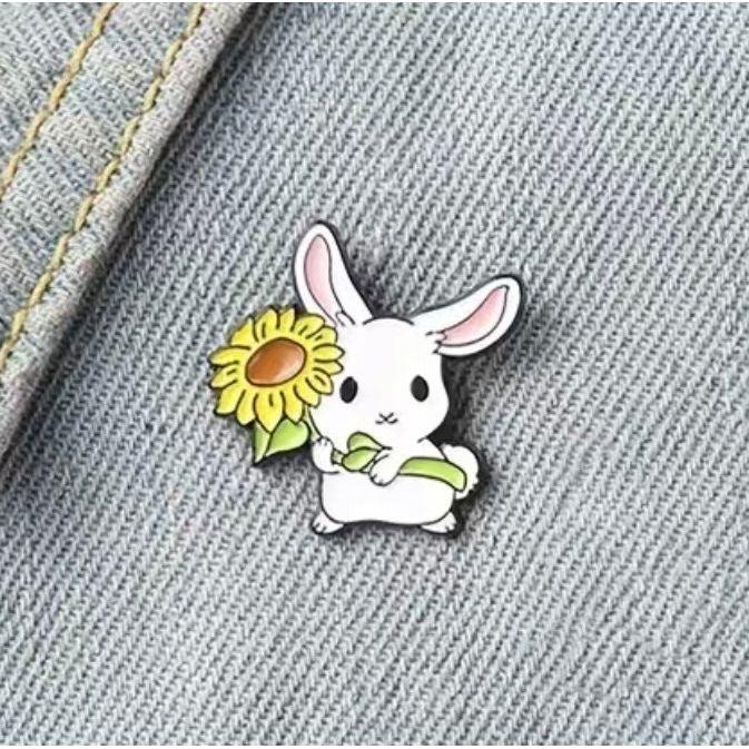 Bunny with Sunflower - Enamel Pin - Jean Pool