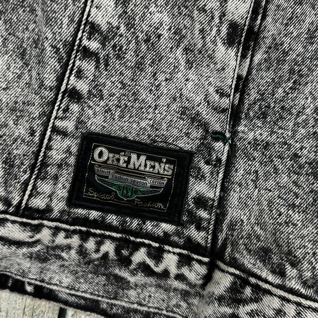 Vintage 80s Mens Acid Wash Denim Jacket by Oke- Size L