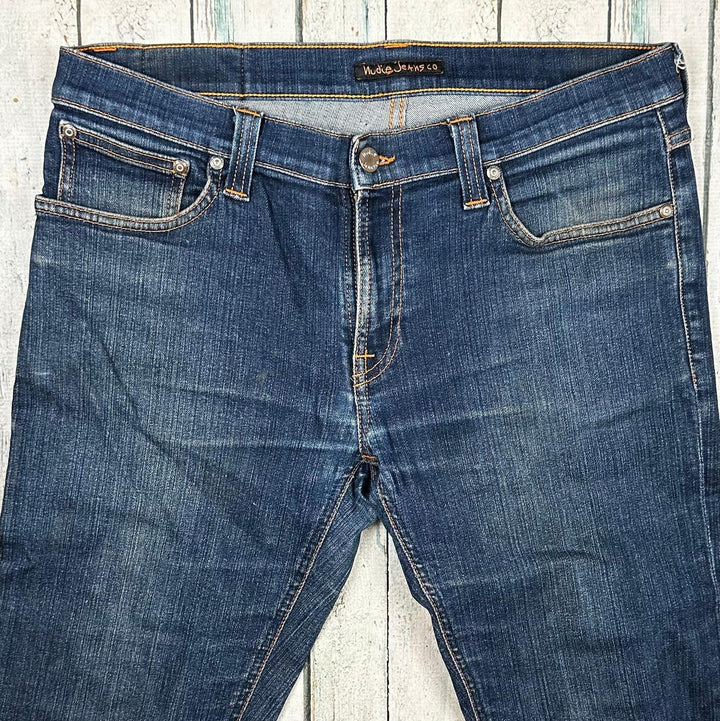 Nudie Jeans Co. 'Tube Kelly'Rinsed Strikey Jeans - Size 32/34 - Jean Pool