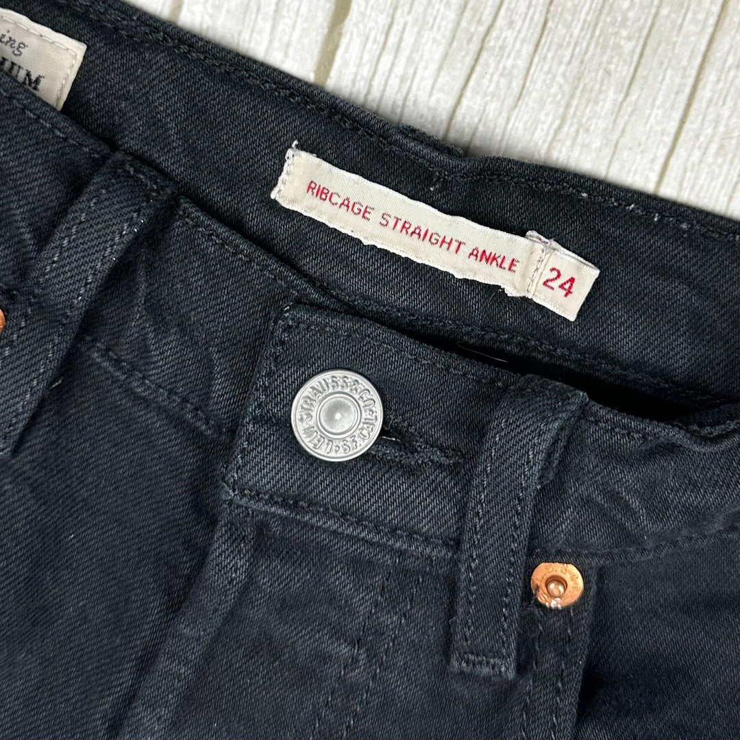 Levis Ladies Black ‘Ribcage Straight Ankle’ Jeans  - Size 24
