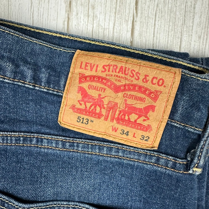Levis Dark Wash 513 Mens Stretch Jeans - Size 34/32