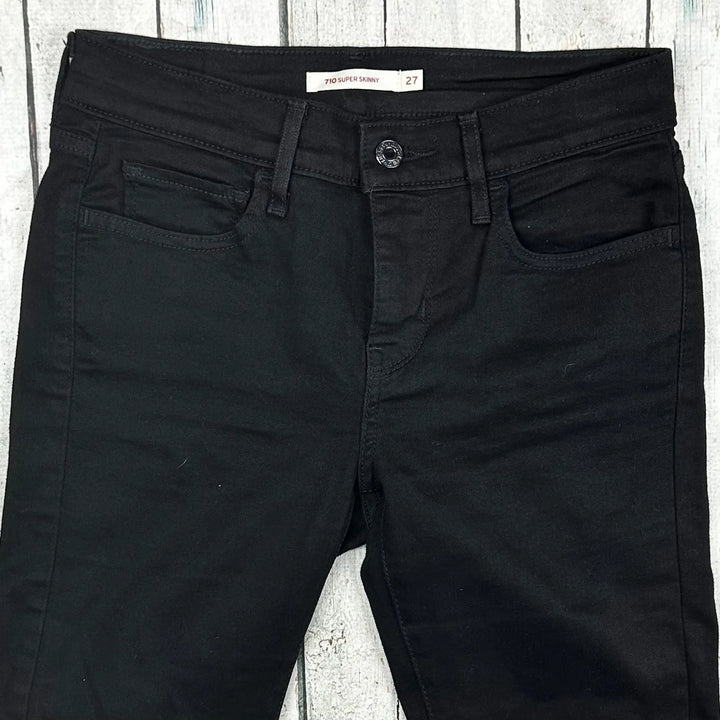 Levis 710 Super Skinny Mid Rise Black Denim Jeans - Size 27 - Jean Pool