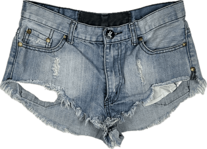 One Teaspoon Ladies Fray Hem Destroyed Denim Shorts - Size 26" - Jean Pool