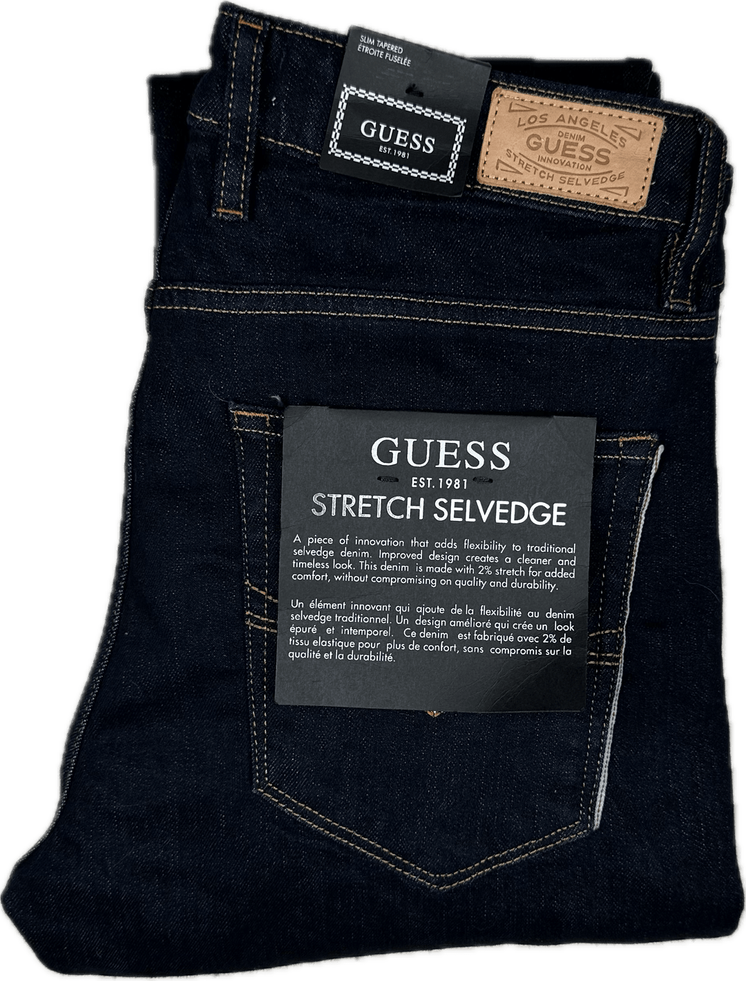 NWT- Guess Mens Slim Tapered Stretch Selvedge Jeans - Size 32R