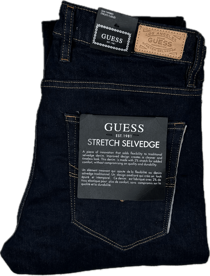 NWT- Guess Mens Slim Tapered Stretch Selvedge Jeans - Size 32R