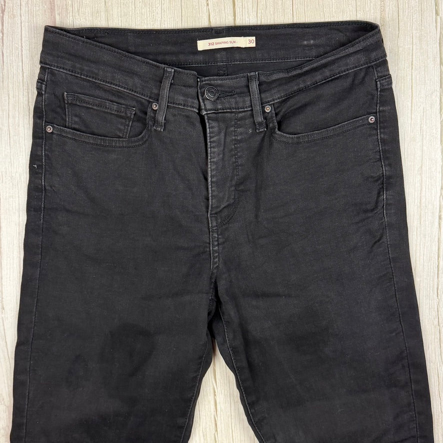 Levis 312 Shaping Slim Mid Rise Aged Black Jeans - Size 30"