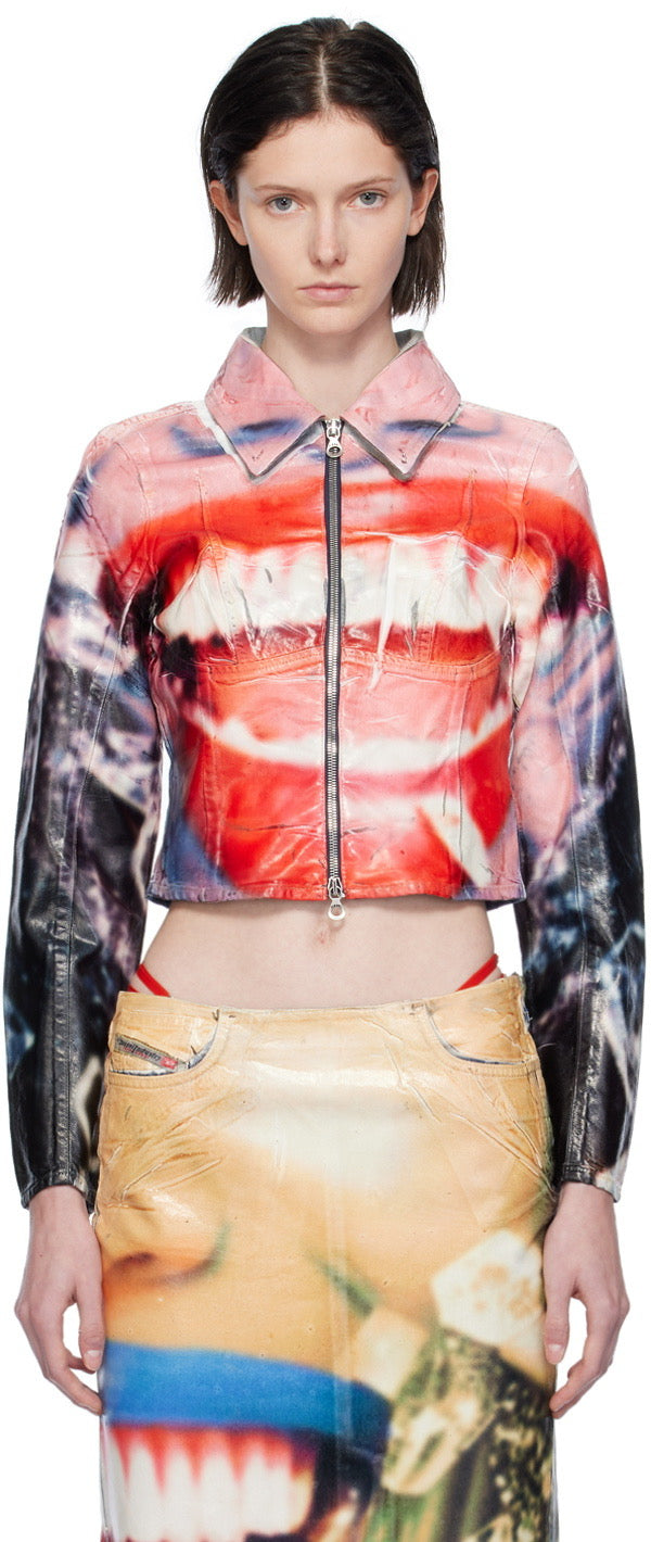 NWT -Diesel ‘De-Smily FSD’ Printed Denim Jacket - Size XXS