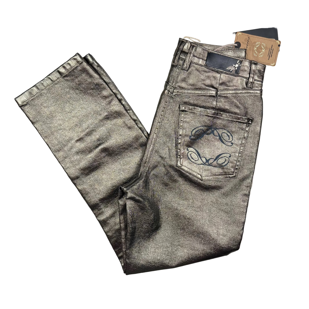 NWT - Patrizia Pepe Italy Metallic Bronze Coated Jeans- Size 26