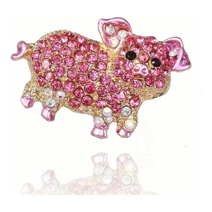 Jewelled Pink Pig Brooch - Jean Pool