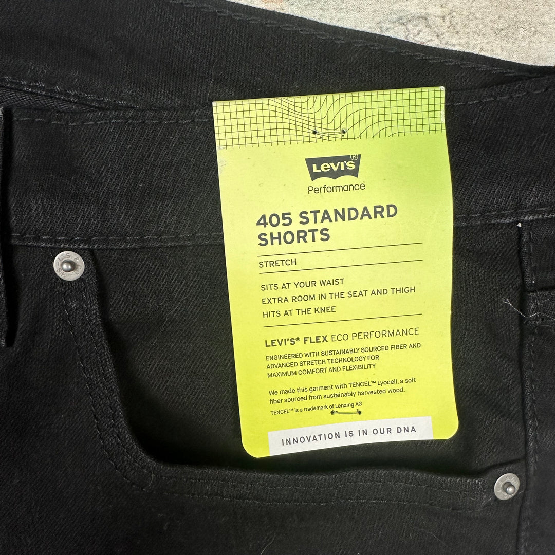 NWT- Levis 405 Mens Black Denim Shorts B&T -Size 54"