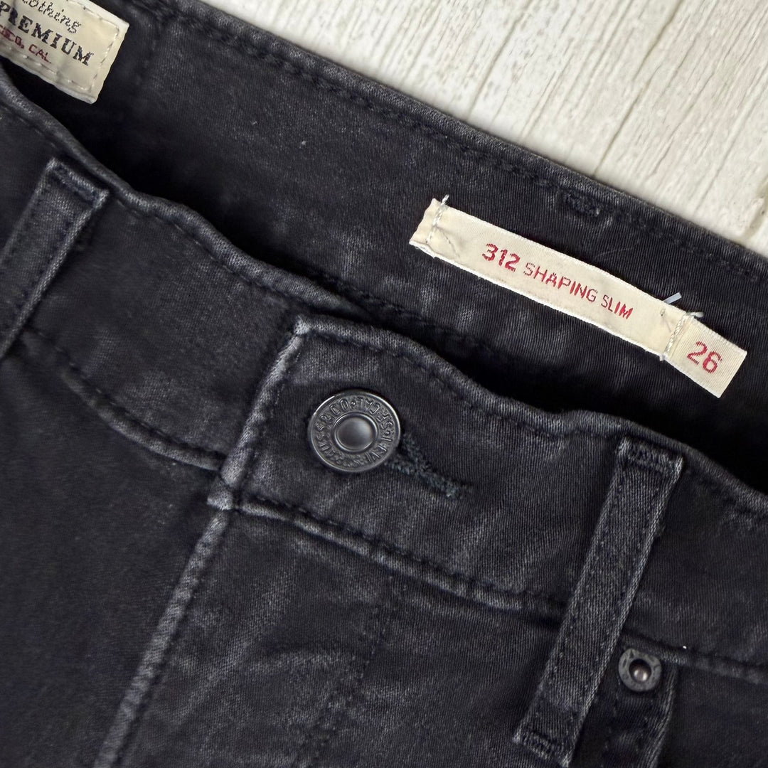 Levis 312 Shaping Slim Mid Rise Aged Black Jeans - Size 26"
