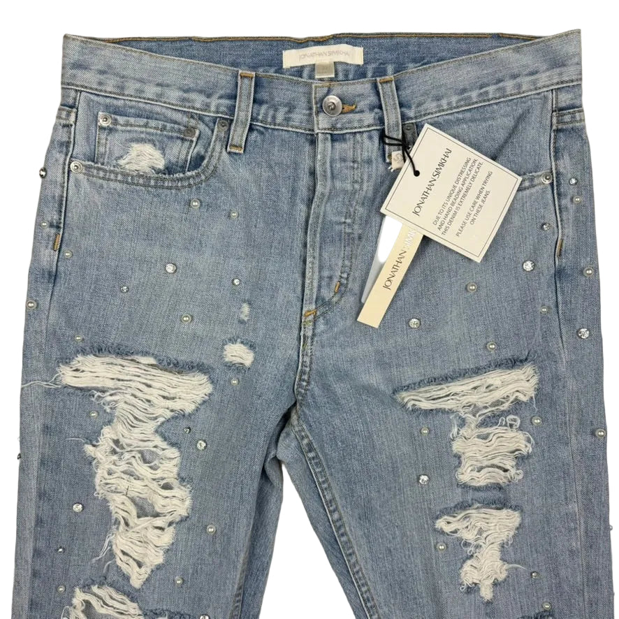 NWT - Jonathan Simkhai - Stunning Crystal & Pearl Trim Jeans  -Size 27