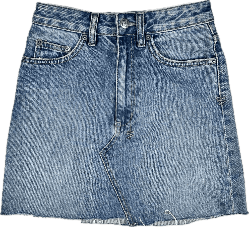 Ksubi 'Hi Line Mini' Blue Distressed Denim Skirt - Size 23 - Jean Pool