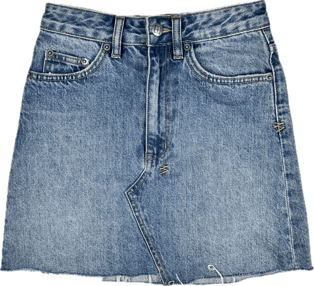 Ksubi 'Hi Line Mini' Blue Distressed Denim Skirt - Size 23 - Jean Pool