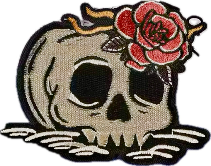 Skull with Rose- Embroidered Patch