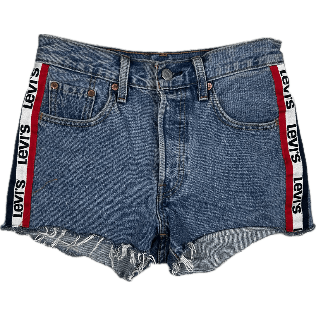 Levis 501 Ladies Logo Tape Denim Shorts - Size 24 - Jean Pool