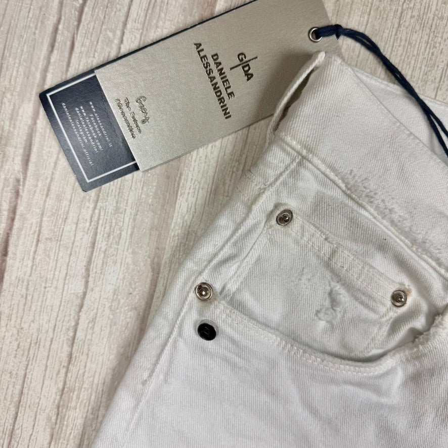 NWT -Daniele Alessandrini Italian 'Grey' Distressed White Jeans - 31