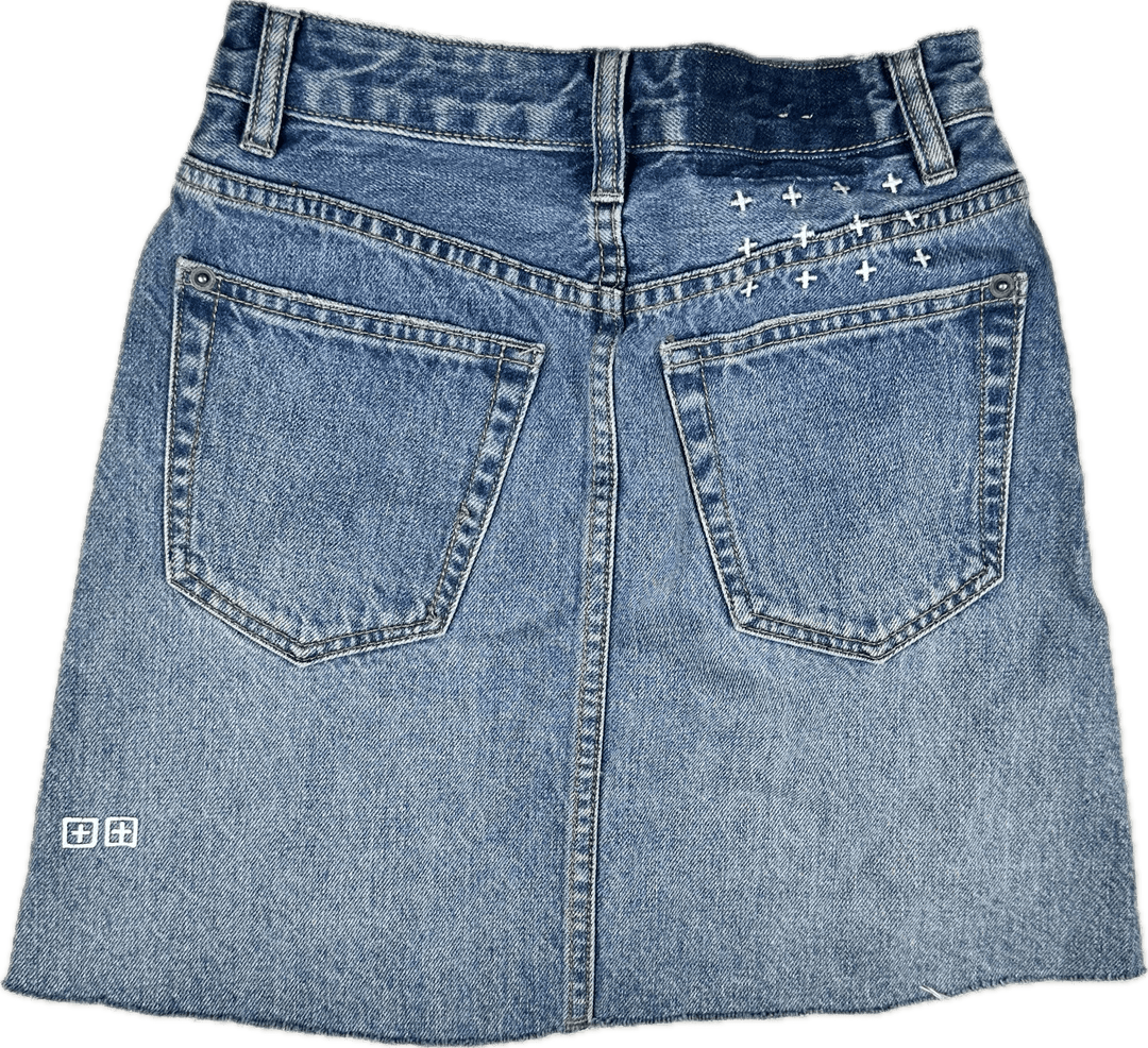 Ksubi 'Hi Line Mini' Blue Distressed Denim Skirt - Size 23 - Jean Pool