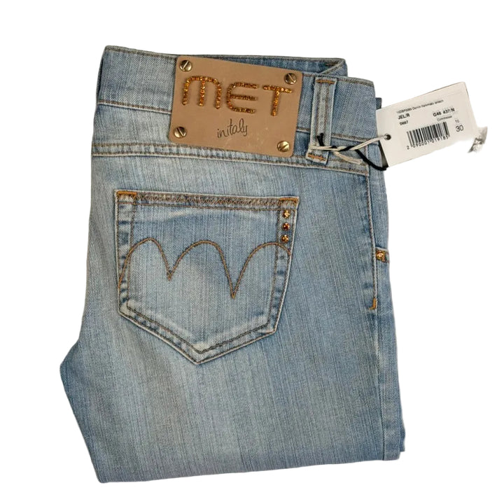 NWT- Italian MET Crystal Trim Low Rise Jeans- Size 30