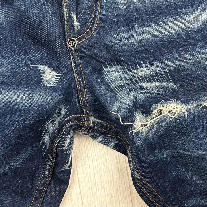 Philipp Plein Mens 'Petrol Water' Straight Cut Jeans -Size 38