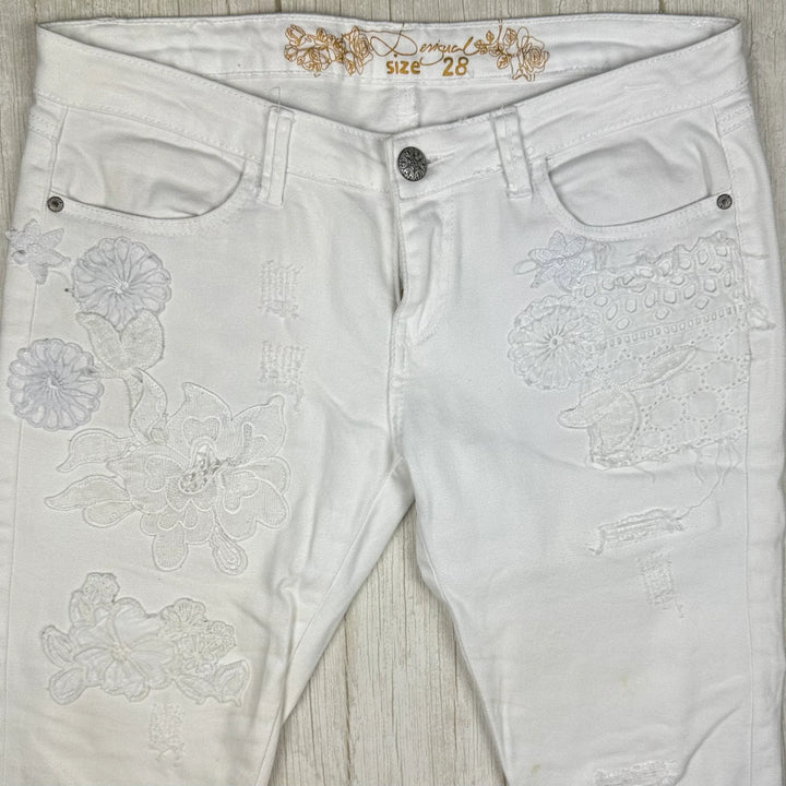 Desigual Embellished White on White Ladies Jeans- Size 28