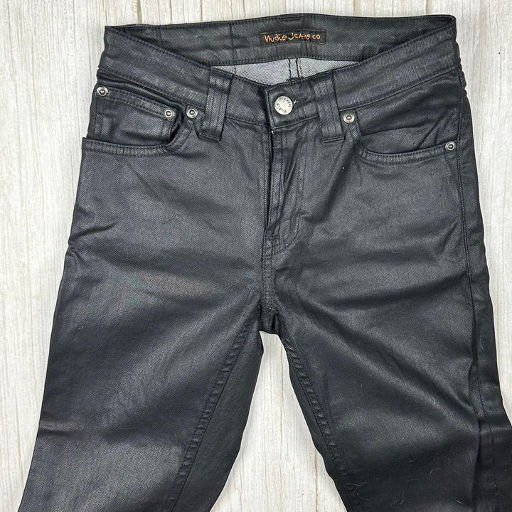 Nudie 'Skinny Sam' Back in Black Wash Coated Denim Jeans- Size 25/32 - Jean Pool