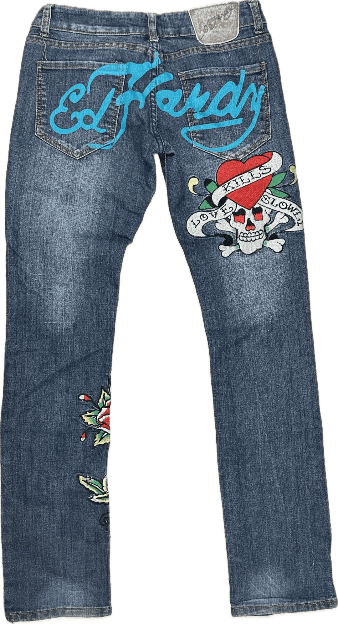 Ed Hardy 'Love Kills' Tattoo Print Ladies Denim Jeans - Size 28 - Jean Pool